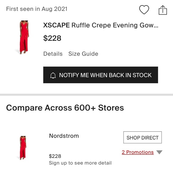 Xscape Long Ruffled Evening Gown, Size 10 RED, Spaghetti Strap Scuba crepe - Picture 9 of 9